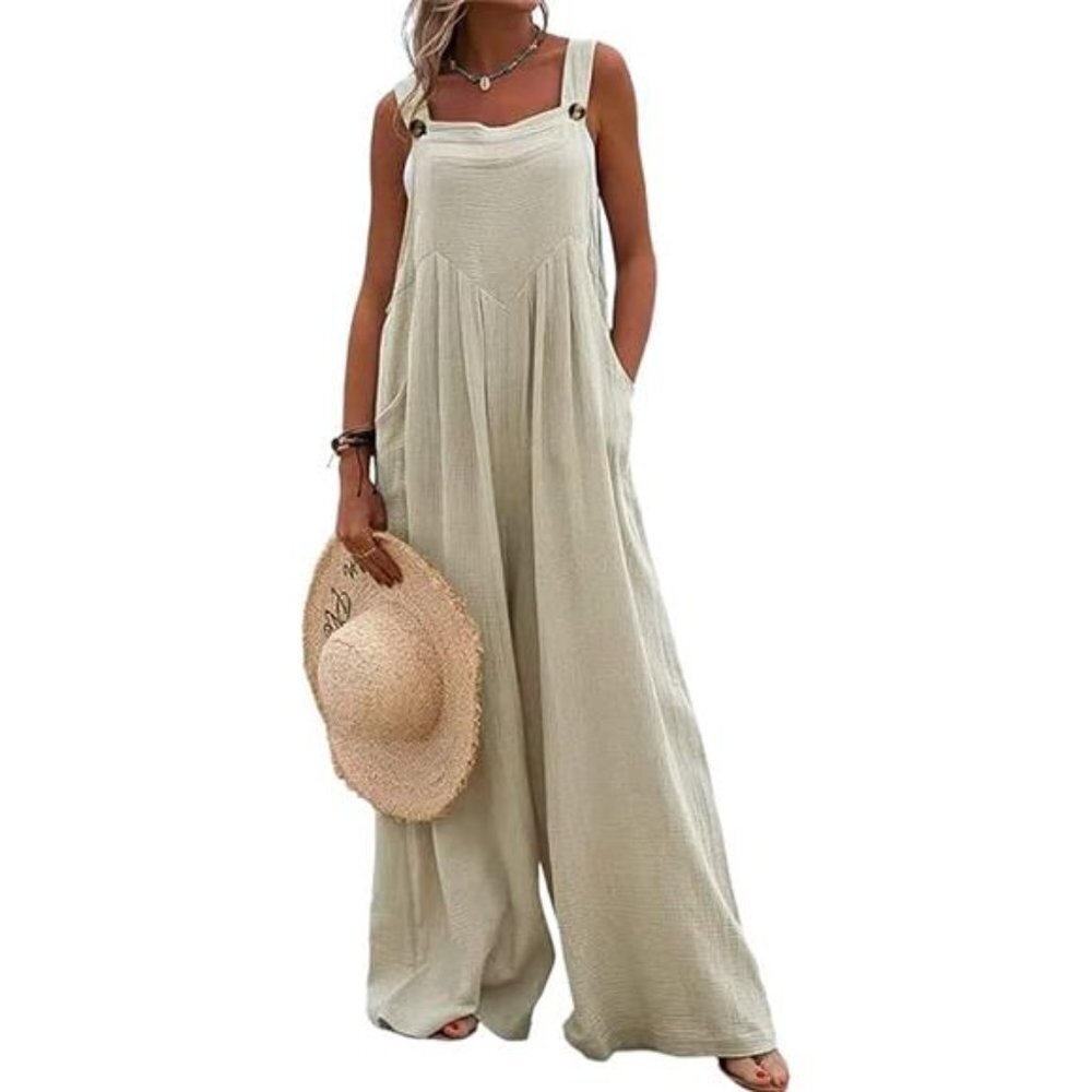 Women's Loose Overalls Jumpsuits Wide Leg Long Pant Rompers With Pockets